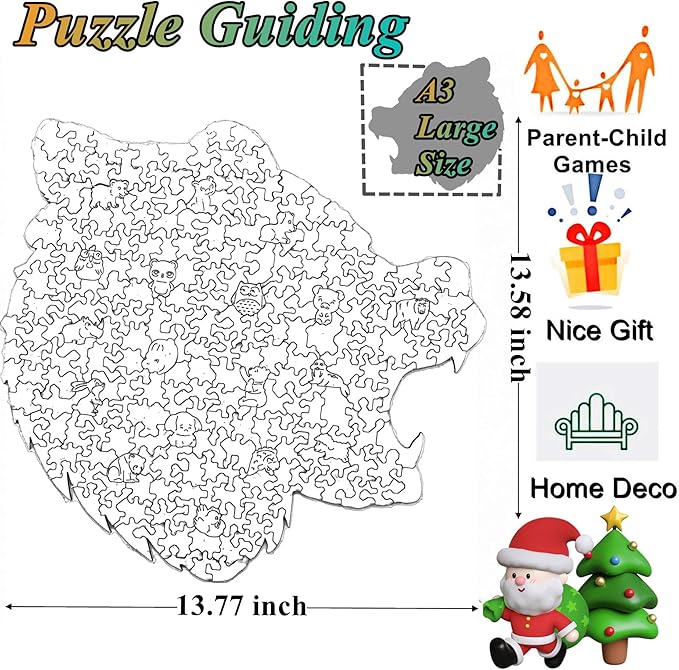 Wooden Jigsaw Puzzle for Adults,Bear Animals Shaped Magic Puzzle Pieces Best Gift for Adults,Can be Used as a Cool Mouse Pad,233pcs,(13.77 * 13.58 inches)