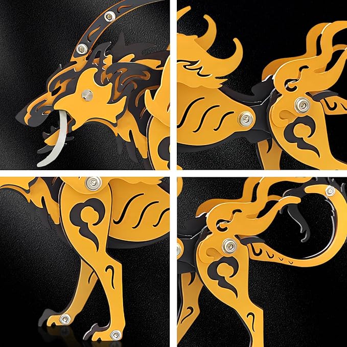 3D Metal Puzzles,3D Metal Puzzle for Adults,Mechanical Model Kit Wolf King Orange Black,Steel 3D Puzzles Stainless Steel Ornaments for Adults Home Decor Art Craft Gifts Toys.