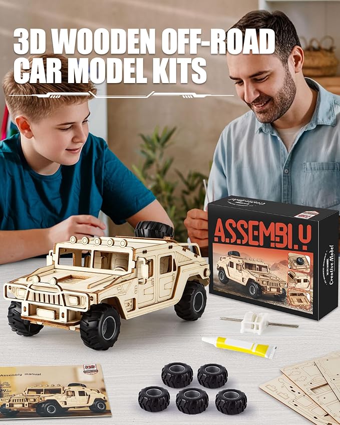 3D Wooden Puzzles Model Car Kits to Build for Adults, DIY Off-Road Car Building Kits, Brain Teaser Pull Back Toys, Gift for Men Boys on Birthday/Christmas Day