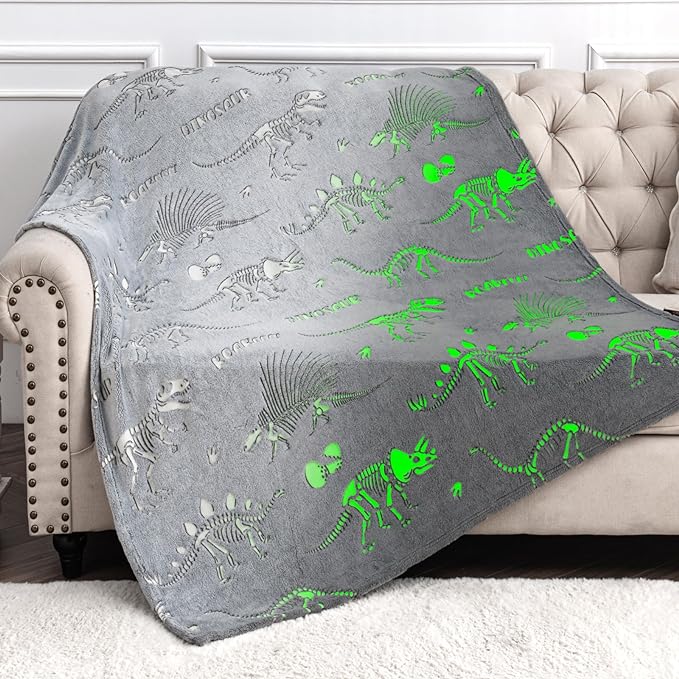 Dinosaur Toys Gifts for Boys Girls - Dino World Glow in The Dark Blanket Best Birthday Christmas Valentines Easter Presents for Kids Toddler Age 1 2 3 4 5 6 7 8 9 10 Years Old Child Soft Throw 50"x60"
