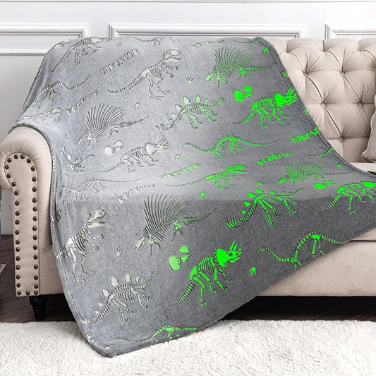Dinosaur Toys Gifts for Boys Girls - Dino World Glow in The Dark Blanket Best Birthday Christmas Valentines Easter Presents for Kids Toddler Age 1 2 3 4 5 6 7 8 9 10 Years Old Child Soft Throw 50"x60"