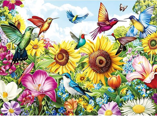 500 Pieces Puzzle for Adults - Summer Birds Garden Jigsaw Puzzle for Adults Kids Teens,Recycled Cardboard Hummingbird Flowers Puzzle 500 Pieces,Challenging Game for Family Fun & Gift Idea,20.5 x 15 in