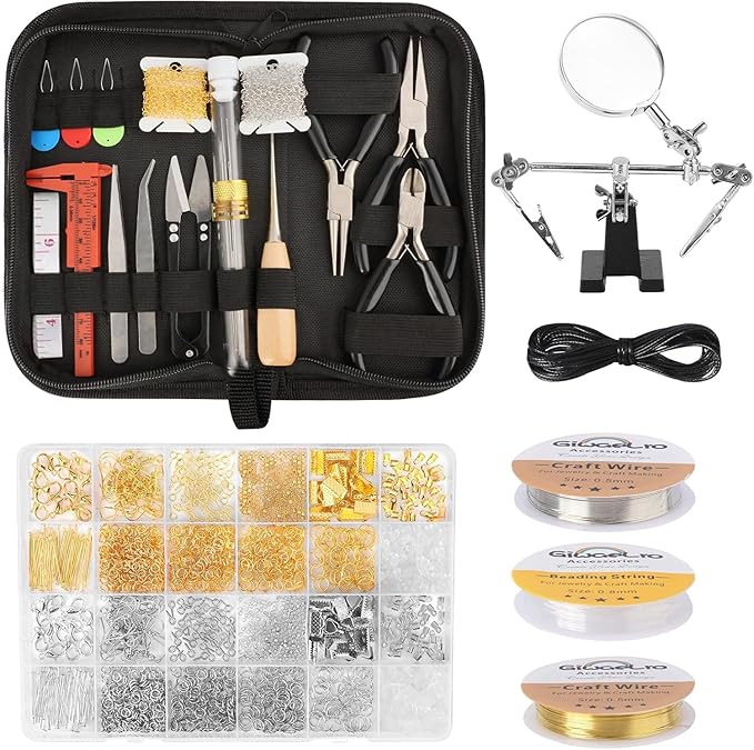 Giwaelro Jewelry Making Kit for Adults, Jewelry Making Supplies with Pliers, Wires, Findings, Necklace Chains, Magnifier and Storage Bag