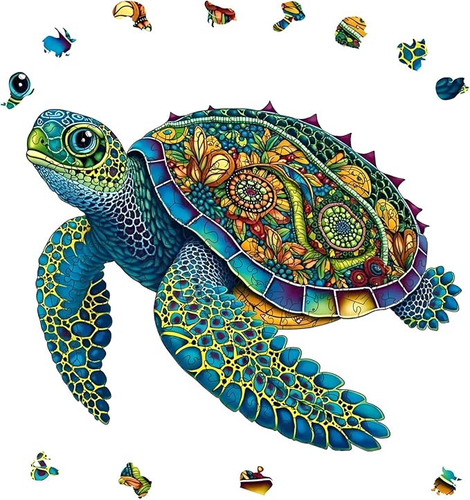 Wooden Puzzles, 242 PiecesSea Turtle Jigsaw Puzzles, Unique Shaped Wooden Puzzle for Adults and Kids, Family Game (Sea Turtle, Medium)