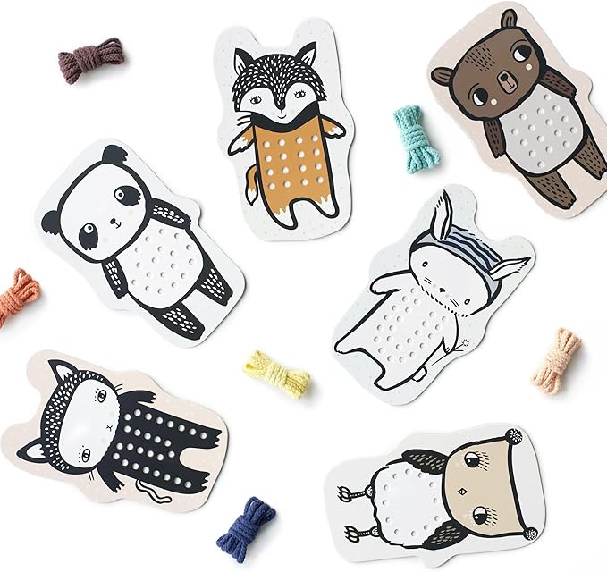 Wee Gallery Baby Animals Lacing Cards, Sewing Board and Travel Game for Toddlers and Preschoolers, Fine Motor Skills Toy, Montessori-Inspired Educational Kids Craft Activity for Ages 3+