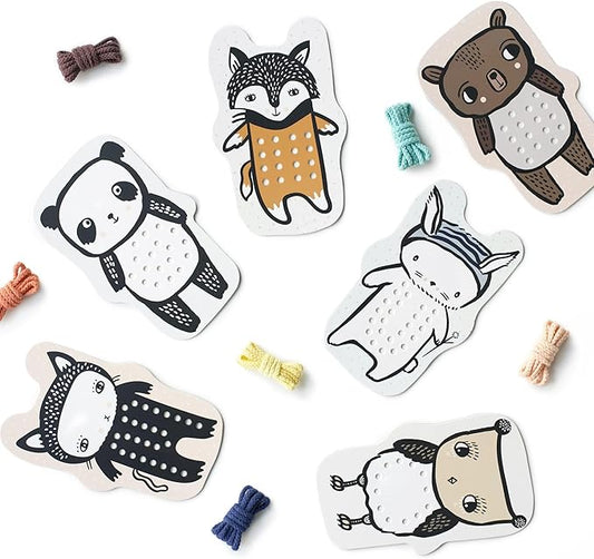 Wee Gallery Baby Animals Lacing Cards, Sewing Board and Travel Game for Toddlers and Preschoolers, Fine Motor Skills Toy, Montessori-Inspired Educational Kids Craft Activity for Ages 3+