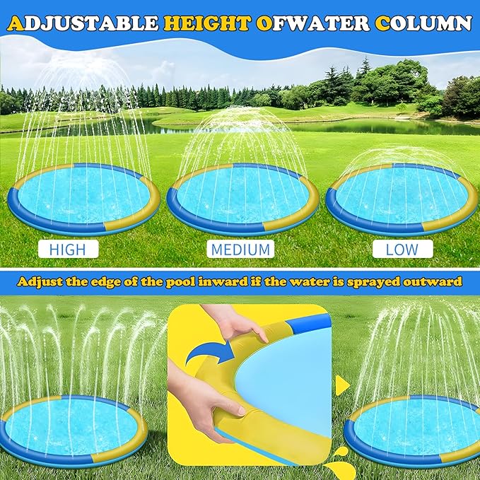120" Non-Slip Splash Pad for Kids and Dog, Thicken Sprinkler Pool Summer Outdoor Water Toys, Extra Large Backyard Wading Pool for Children Boys & Girls or Pet Dog (Blue&Yellow)
