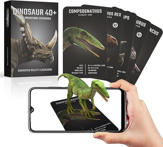 Dinosaur 4D+ Augmented Reality Cards – 20 3D Dinosaurs with Free App, Educational Gift for Kids Ages 5+, Ideal for Classrooms, Homeschooling, STEM Learning and Easy to Use on Phones or Tablets