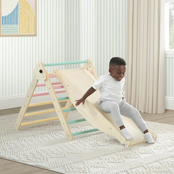Delta Children Lil’ Climber Gym - Indoor Climbing Gym/Jungle Gym for Kids - Montessori Toy with Reversible Arch/Rocking Chair, Reversible Rock Wall/Slide Ramp and Pikler Triangle - for Toddlers 3+