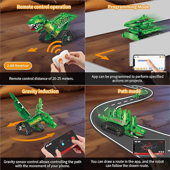 5 in 1 Dinosaur Toy for 6-12 Years Old Kids Boys, Robot Dino Building Set with APP & 2.4GHz Remote Control Science Programmable Building Block Dinosaur Kit, Birthday Gifts for Age 6 7 8 9 10 11 12