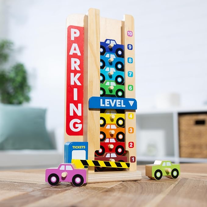 Melissa & Doug Stack & Count Wooden Parking Garage with 10 Cars