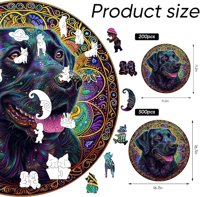 Ruikiyart Wooden Puzzles for Adults, 5MM 500 Pieces Happy Labrador Wooden Jigsaw Puzzles, Unique Shapes Pieces Dog Puzzle Gift for Kids and Adults on Birthday,Thanksgiving,Christmas (11.2"x11.2")