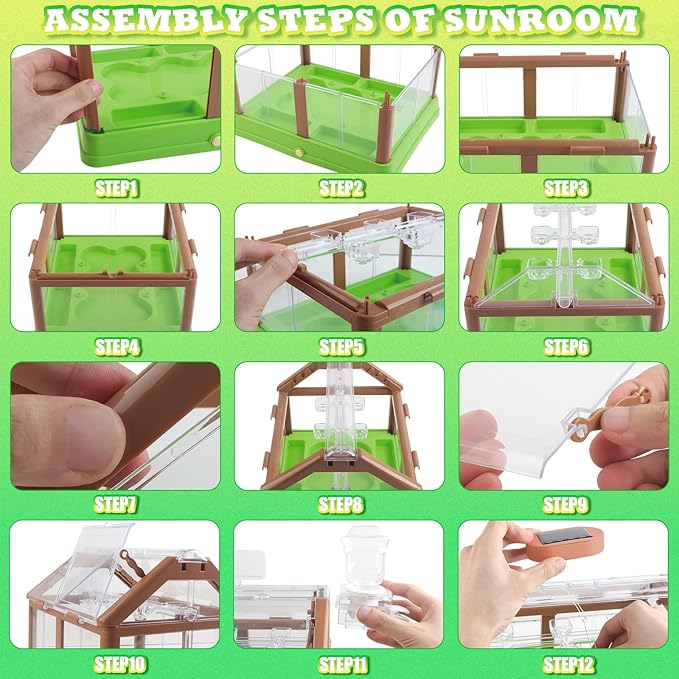 Kids Plant Growing Kit - Kids Greenhouse & Flower Growing Kit with Upgraded Irrigation & Grow Light – Perfect Gardening for Kids（Solar Green）