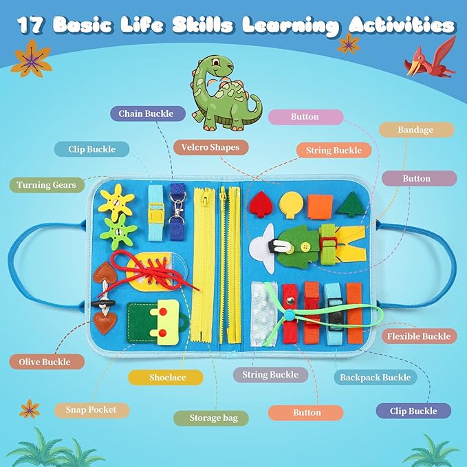 Toddler Busy Board for 1 Years Old, Montessori Learning Toys Busy Book for Toddlers 1-3 Educational Activity Basic Dress Motor Skills, Kids Birthday Gift for 2-4 Boy Airplane Car Travel Essentials