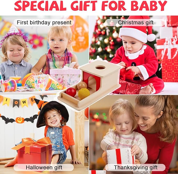 Adena Montessori Wooden Toy for 6-12 Month Baby 3 Balls,Sorting and Stacking Colorful Learning Education Toy for Toddler Kid 1-2 Year Old, Preschool Girl and Boy Gift(Full Size Textures)