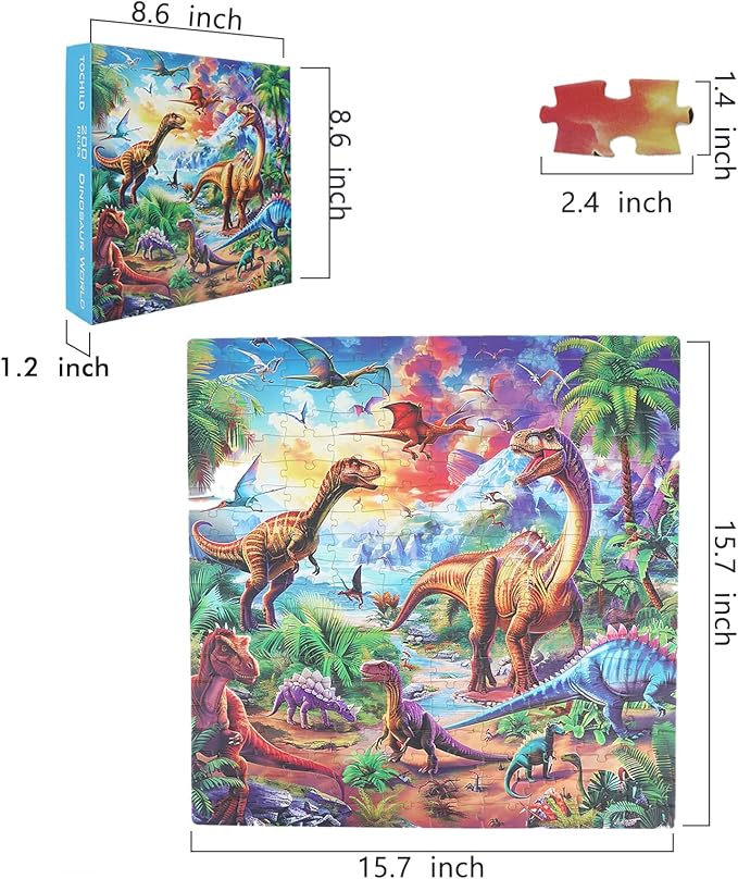 Jigsaw Puzzles for Kids Ages 6-8 8-10-Dinosaur Puzzle 200 Pieces Relax Kids Puzzles Ages 6-8 10-12 -Learning Educational Toys Gift for Boys and Girls Toddler