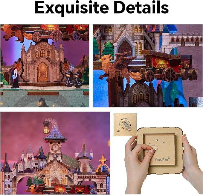 Tonecheer Wooden Music Box Puzzle for Adults,DIY Rotating Music Box Kit 3D Creative Musical Puzzle Crafts Model Building Kits Desk Decor for Teens Kids Birthday Gift (Magical Castle)