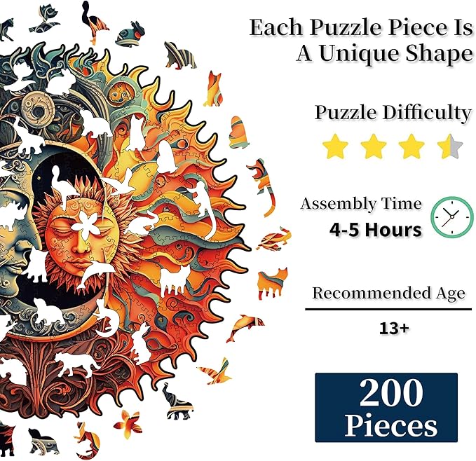Wooden Puzzles for Adults, 200 Pieces Wood Puzzles, Irregular Animal Shaped Unique Wooden Jigsaw Puzzles, Creative Ghristmas Gift for Teenagers and Adults