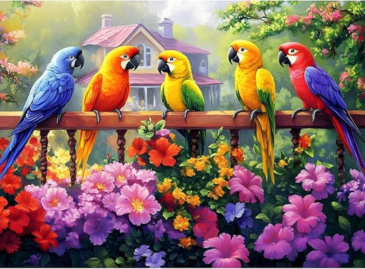300 Piece Puzzles for Adult, Colorful Parrots Jigsaw Puzzle 300 Pieces for Adults Kids Seniors, Beautiful Challenging Garden House Adults Puzzle for Family and Friends Party Gifts 20.5×15 in