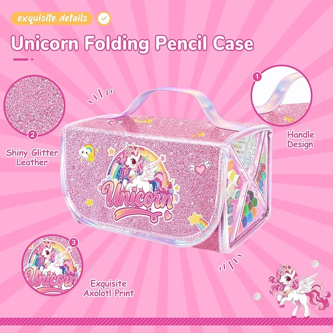 70PCS Unicorn Washable Markers Set with Glitter Pencil Case,Art Supplies for Kids Ages 4-6-8,Drawing Coloring Art Craft Kits for Girls with Marker,Glitter Pens,Crayon,Birthday Gifts Toys for Girls