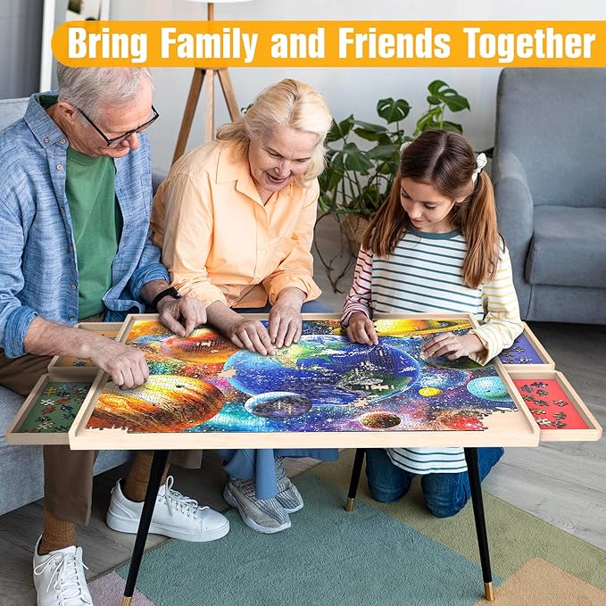 Puzzle Board with Drawers Rotatable 360-Degree Wheels and Cover 30" x 22" 1000 Piece Wooden Jigsaw Puzzle Table Storage Organizer Portable Lightweight Design