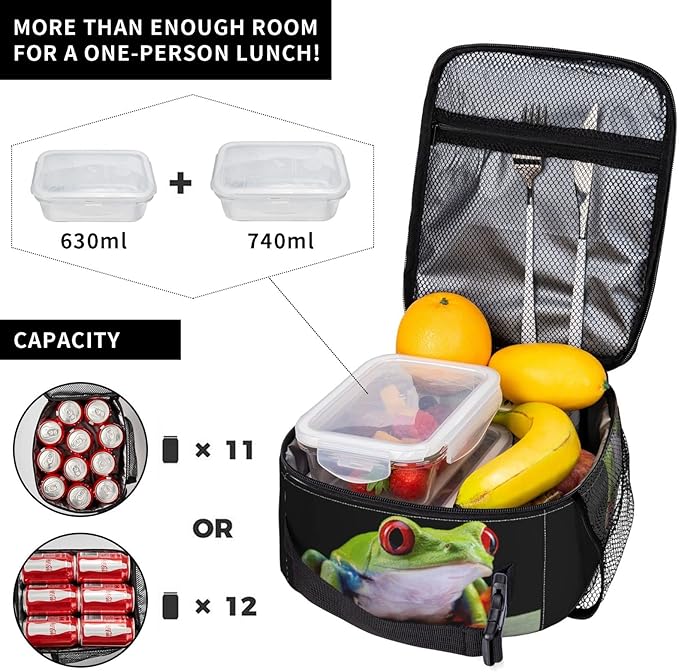 Frog Pattern Reusable Lunch Box Insulated LunchBox Cooler Lunch Bag