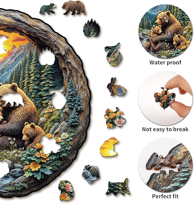 Wooden Puzzles for Adults, 3D Visual Effect Brown Bear Embrace Wooden Jigsaw Puzzle Kids,Unique Shape Wood Puzzle Adult,Puzzle for Adults,Birthday Gifts Family Games (S-8.5 * 8.5in-137pcs)