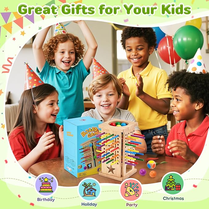 Montessori Wooden Board Games, 42 Colorful Sticks Math Learning Toys for 3 4 5 6 Year Olds, Board Games for Kids 4-6, Fine Motor Skills Toy Family Travel Game, Gifts for Boys Girls 3 Year Old