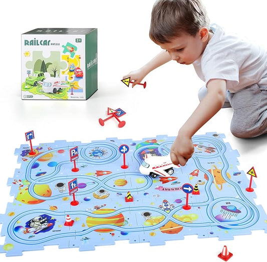 Plastic Puzzles for Kids Ages 3-5 with A Cute Vehicle, Toddler Puzzle Track Play Set Gift, Race Tracks for Kids 3-5, Toys for 3 4 5 6 Year Old Boys Girls, Montessori Toys for Toddler