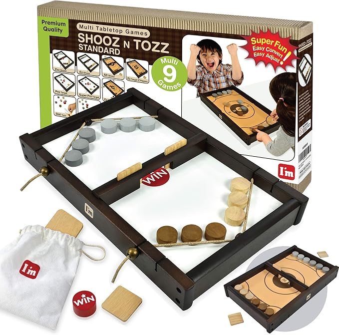 Shooz n TOZZ: Wooden Multi Tabletop Indoor Portable Board Games for Kids and Family