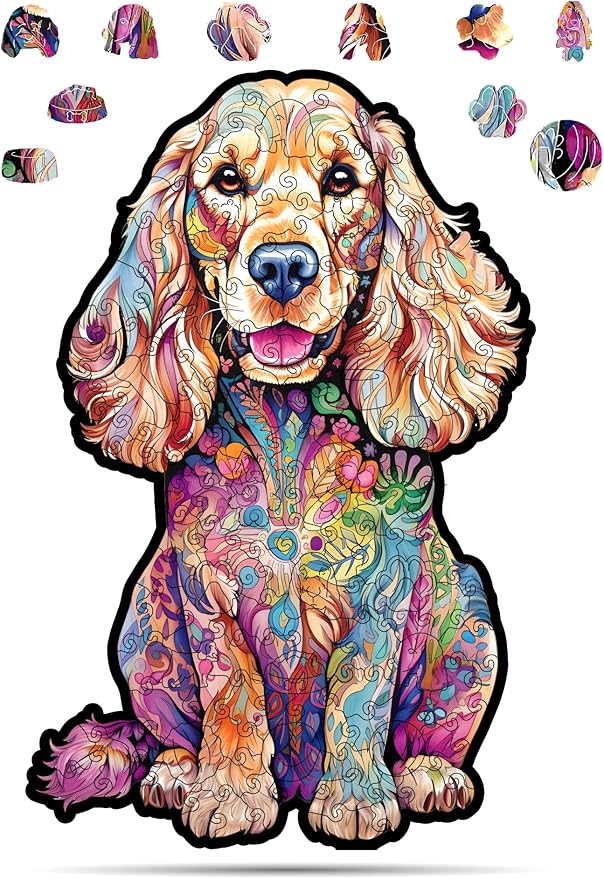 CRAFTHUB Animal Wooden Puzzles for Adults – A3 Cocker Spaniel Dog with 143 Pieces – Jigsaw Puzzles with Unique Animal Shapes – 9.9" x 15.3"