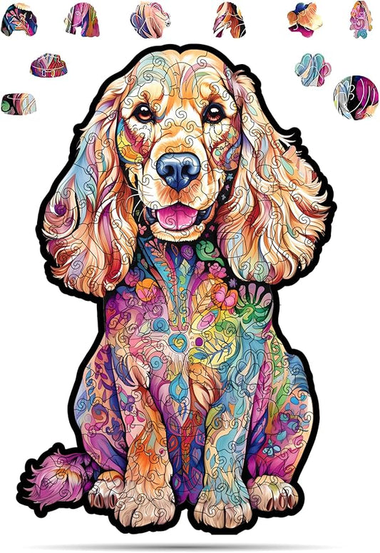 CRAFTHUB Animal Wooden Puzzles for Adults – A3 Cocker Spaniel Dog with 143 Pieces – Jigsaw Puzzles with Unique Animal Shapes – 9.9" x 15.3"