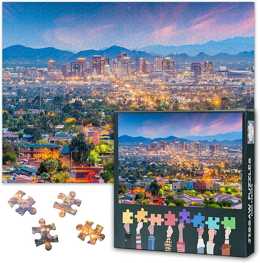 Puzzles for Adults 1000 Pieces City Skyline Phoenix, Arizona - Hard Difficult Challenging Family Puzzle, 27.5x19.7 Inch Jigsaw Puzzles USA Downtown, Puzzle Game for Women Home Decoration Gift