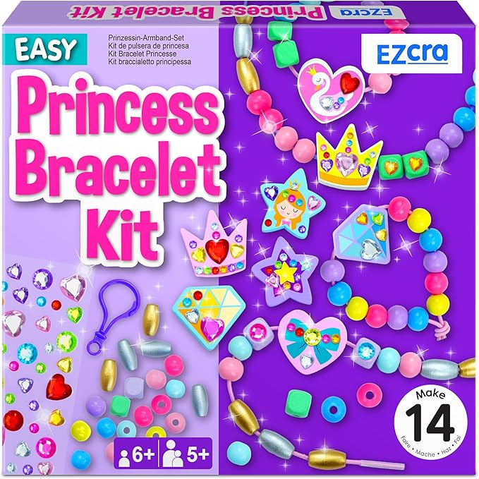 EZCRA Kids Bracelet Making Kit – Make 14 Jewelry Kit for Girls Age 5 - Beads for Kids - Friendship Bracelet Craft Set - Easy DIY Bracelet Kit, Gift for Girls 4-6
