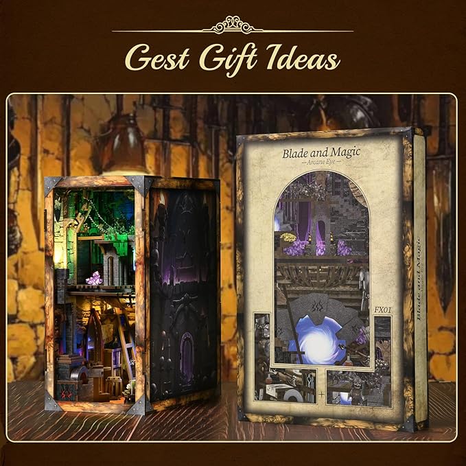 Book Nook Kit, DIY Miniature House Dollhouse Kit for Adults and Teens, Booknook Tiny House Bookshelf Decor (Blade and Magic)