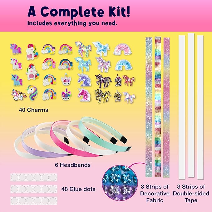 PURPLE LADYBUG Unicorn Headband Making Kit - Unicorn Crafts for Girls Ages 4-9, Birthday Gifts, DIY Hair Accessories Set, Great Summer Activity for Girls