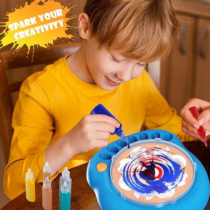 Paint Spin Art Machine Kit for Kids, Arts & Crafts Painting Spinner Toys Kits Sets for Boys & Girls Ages 6 7 8 9 Year Old Blue