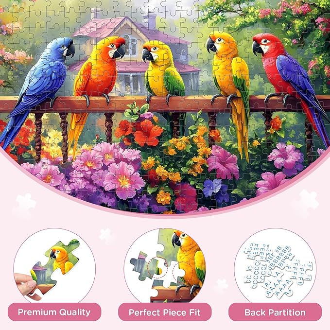 300 Piece Puzzles for Adult, Colorful Parrots Jigsaw Puzzle 300 Pieces for Adults Kids Seniors, Beautiful Challenging Garden House Adults Puzzle for Family and Friends Party Gifts 20.5×15 in