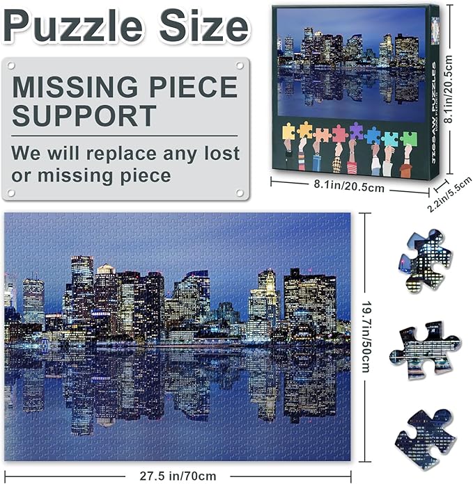 Puzzles for Adults 1000 Pieces Boston Cityscape Challenging Jigsaw Puzzles for Adults, 27.5x19.7 Inch Puzzle Game for Women Home Decoration Birthday Gift (City Skyline Series)