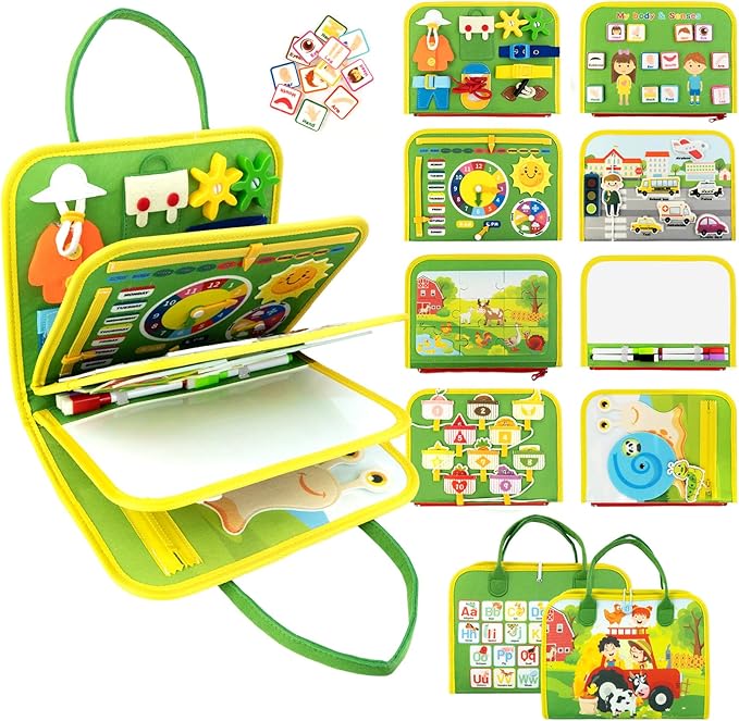 Busy Book for Toddlers 1-3, Farm Toddler Busy Board Montessori Toys for 1 2 3 4 Year Old, Sensory Board Preschool Learning Toy Quiet Books Birthday Gifts for Girls Boys, Travel Toys for Airplane Car