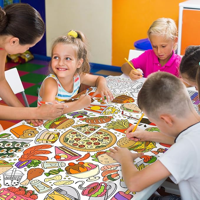 Gatherfun Giant Kids Coloring Poster | 31.5 x 72 Fun Food-Themed Activity for Classroom, Birthday & Events | Versatile as Wall Décor or Table Cover