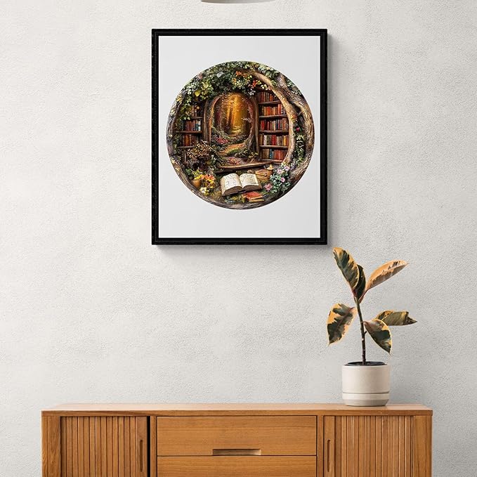 KAAYEE Wooden Puzzles for Adults, 3D Visual Effect Tree House Library Wooden Jigsaw Puzzle Unique Shape Wood Puzzle Adult, 3D Effect Flat Puzzle Birthday Family Games (L-13.4 * 13.4 in-295pcs)