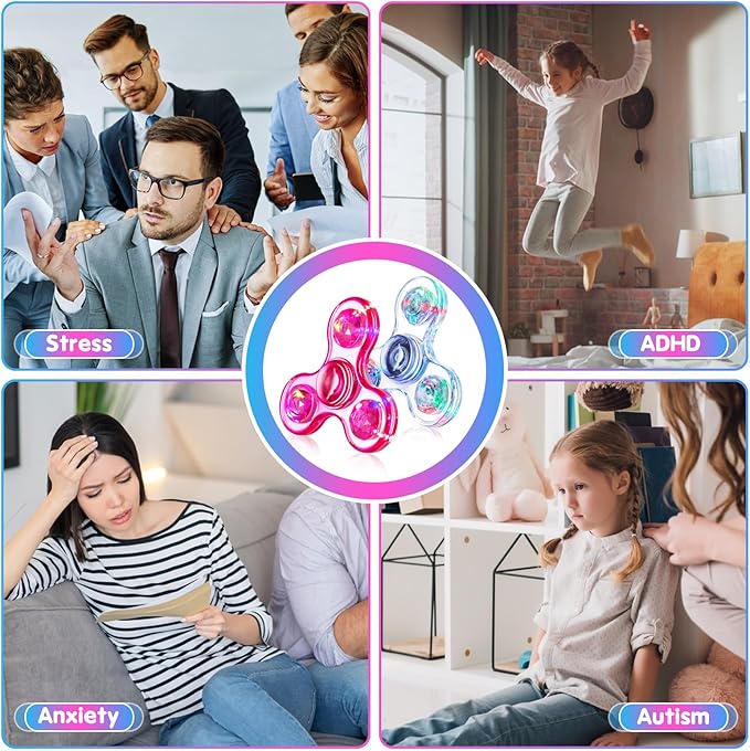 Fidget Spinner for Kids 2 PCS, Light up Sensory Fidget Toys Adults Kids 4-8-12 with Autism ADHD, Anxiety Toys Stress Relief Teen Boy Gifts, Glow in The Dark Party Favors Fidgets Classroom Prizes