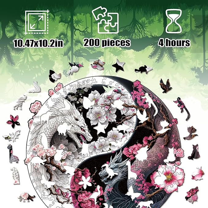 Wooden Puzzles for Adults, Dragon Wood Puzzles 200 Pieces, Irregular Animal Shaped Unique Wooden Jigsaw Puzzles, Creative Ghristmas Gift for Teenagers and Adults