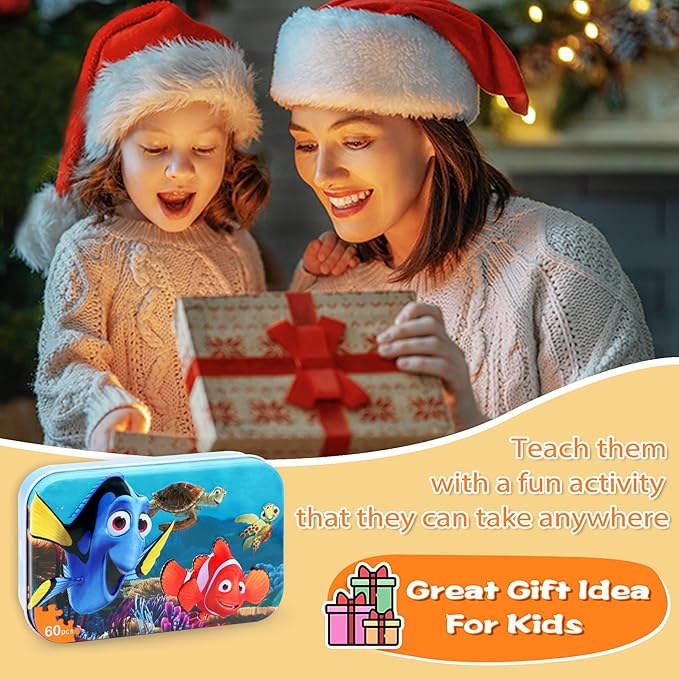 LELEMON Ocean Puzzles for Kids Ages 4-6,Underwater World 60 Piece Puzzles for Kids Ages 4-8,Children Jigsaw Puzzles in a Metal Box,Educational Learning Puzzle Toys for Girls and Boys