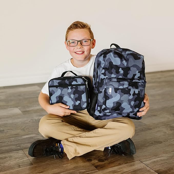 Wildkin Kids Insulated Lunch Box – Durable and Reusable for School & Travel - Black Camo