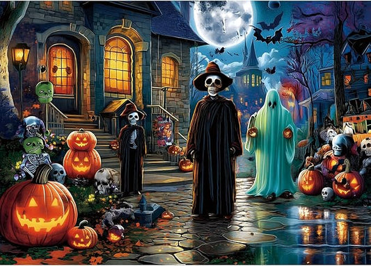 Halloween Haunted House Jigsaw Puzzle for Adults 1000 Piece Spooky Horror Ghosts Pumpkins Full Moon Scary Night Scene Challenging Adult Jigsaw Puzzles for Game Night (27.6"x19.7")