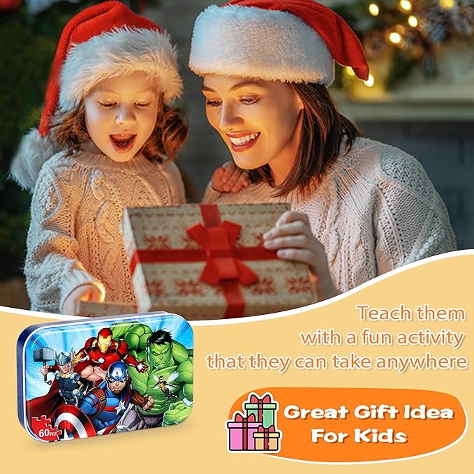LELEMON Puzzles for Kids Ages 4-6, 60 Piece Puzzles for Kids Ages 4-8,Children Jigsaw Puzzles in a Metal Box,Educational Learning Puzzle Toys for Girls and Boys