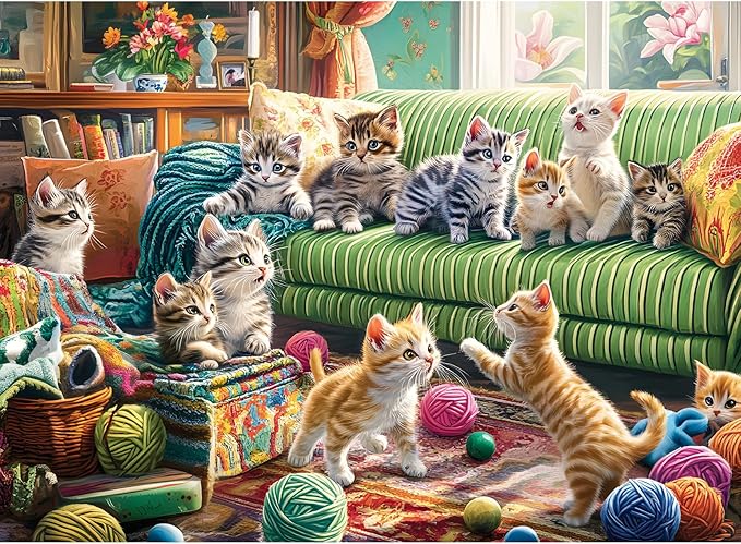 300 Piece Puzzles for Adults, Cute Cats 300 Piece Puzzle, Playful Kittens in Living Room Jigsaw Puzzle, Perfect for Family Game Night, Home Wall Decor, Ideal Gift for Adults, Kids, Seniors