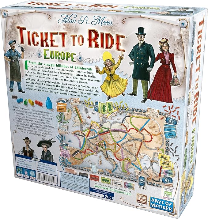 Asmodee Ticket to Ride Europe Board Game - Embark on a Railway Adventure Across The Continent! Fun Family Strategy Game for Kids & Adults, Ages 8+, 2-5 Players, 30-60 Min Playtime